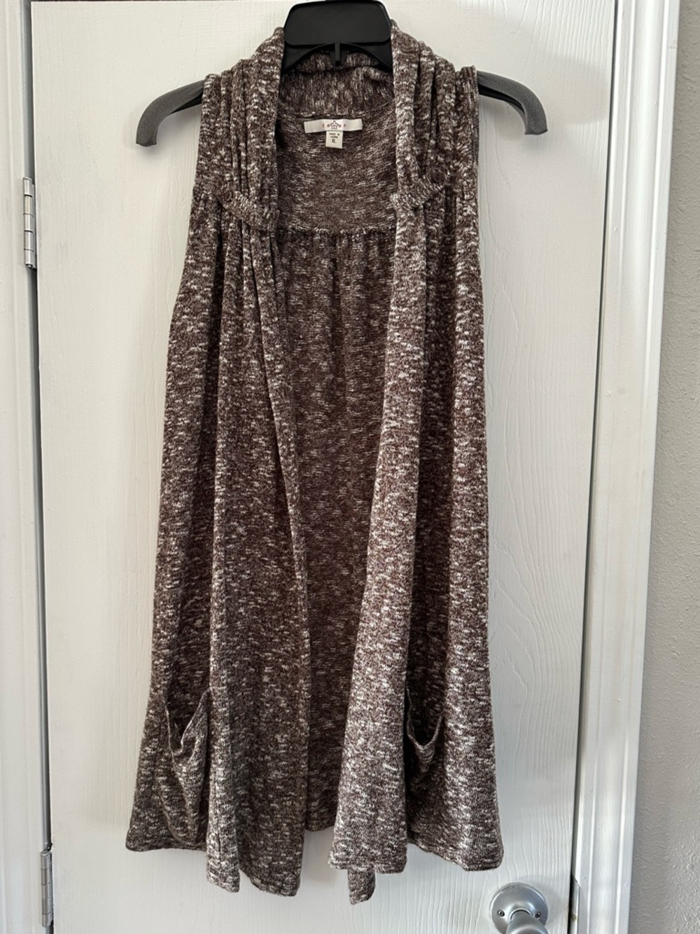 Cozy Sleeveless Open Cardigan Vest - Brown Speckled